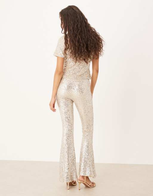 Never Fully Dressed sequin flared trouser co-ord in silver, 2 of 5