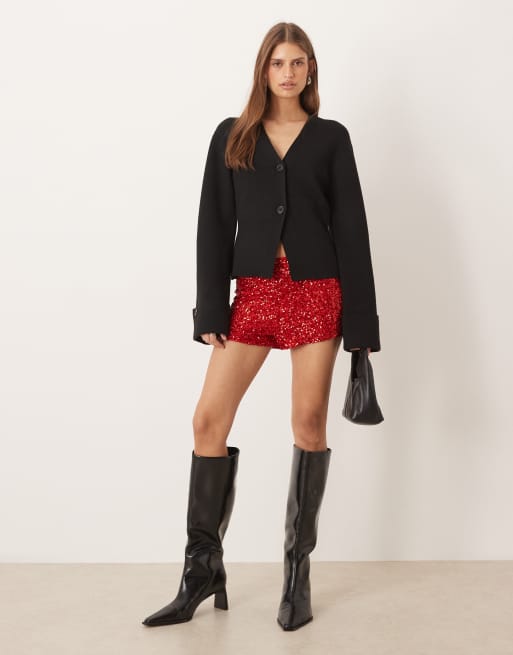 Never Fully Dressed sequin hotpant in red, 2 of 5