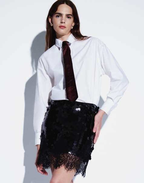 Never Fully Dressed sequin lace hem mini skirt in black