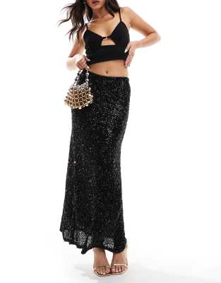 sequin maxi skirt in black