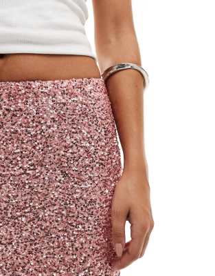 never fully dressed pink sequin skirt Never Fully Dressed Disc Sequin Midi Skirt in Pink