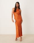 [Never Fully Dressed] Never Fully Dressed sequin maxi skirt in rust (Part of a set)-Orange 10 Rust