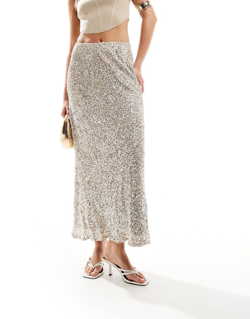 Never Fully Dressed sequin maxi skirt in silver