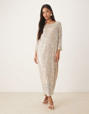 Never Fully Dressed Sequin T-shirt Maxi Dress In Silver
