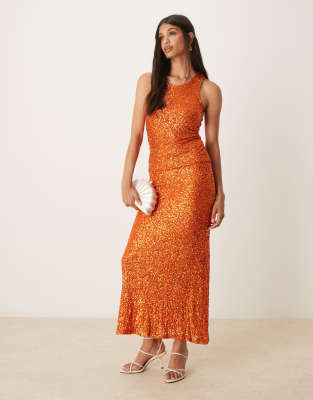 long brown tank dress Tatiana Velvet One-Shoulder Maxi Dress Bronze main image 0