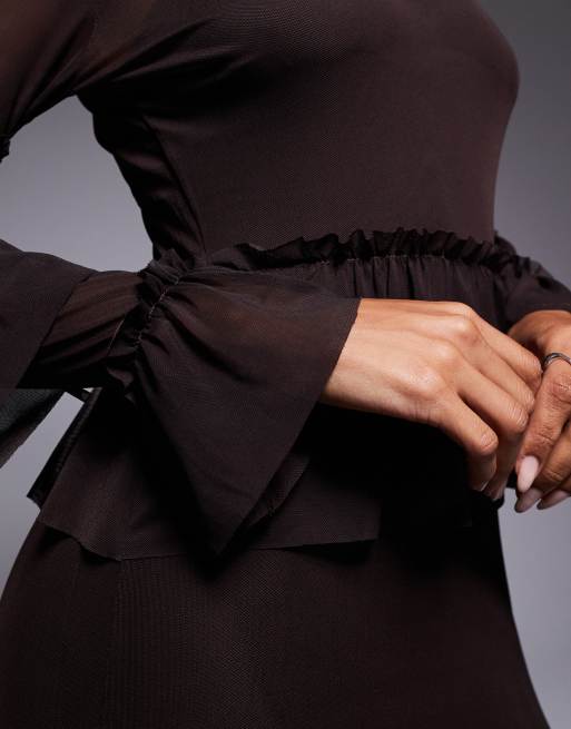 Never Fully Dressed sheer ruffle mesh maxi dress in chocolate