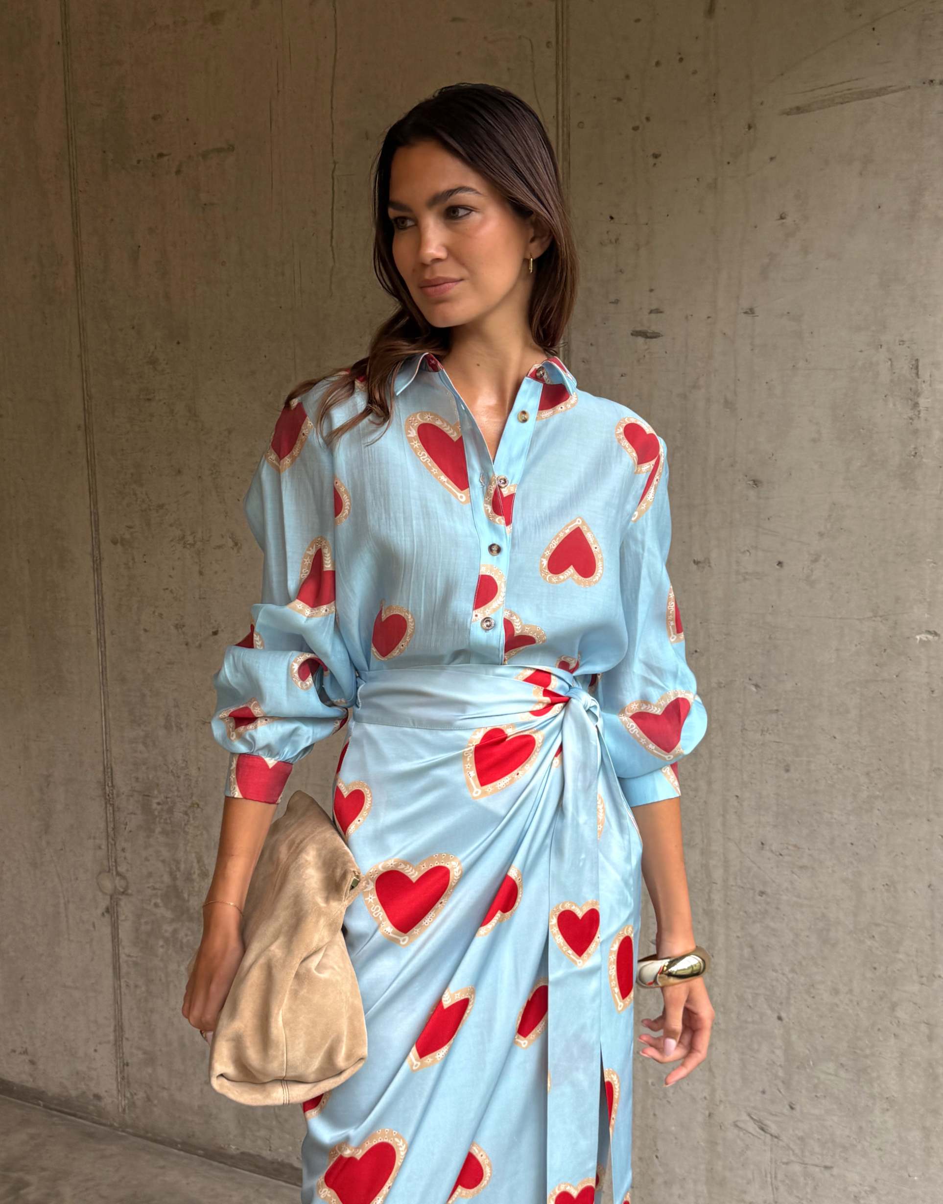 never fully dressed sheer shirt in baby blue heart print