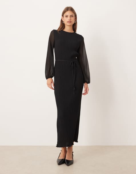 Never Fully Dressed sheer sleeve plisse midaxi dress in black - view 1