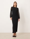 [Never Fully Dressed] Never Fully Dressed sheer sleeve plisse midaxi dress in black L Black