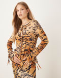 [Never Fully Dressed] Never Fully Dressed sheer tie front top in tiger print (part of a set)-Multi 10 Tiger print
