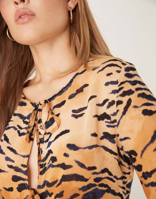 Never Fully Dressed sheer tie front top in tiger print - part of a set, 4 of 4