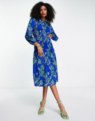 Never Fully Dressed shirred midaxi dress in blue leopard print