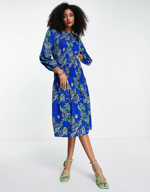 Never Fully Dressed - shirred midaxi dress in blue leopard print