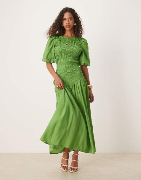 Never Fully Dressed shirred midaxi dress in green - view 1