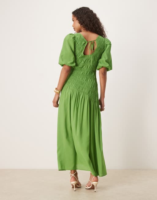 Never Fully Dressed shirred midaxi dress in green