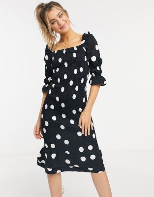 boohoo tiered ruffle mini dress with keyhole tie detail in mono polka dot