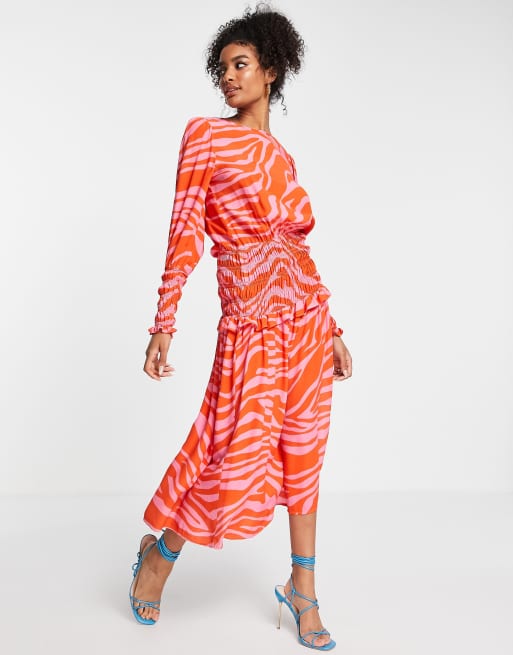 Collusion zebra clearance shirred midi dress