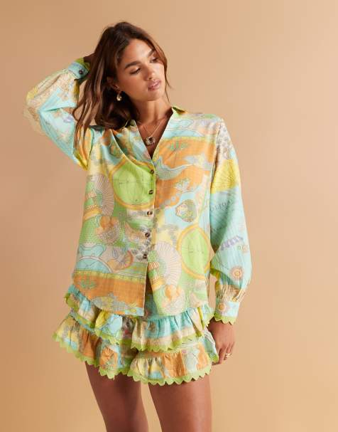 Never Fully Dressed shirt co-ord in mixed bright print - view 1