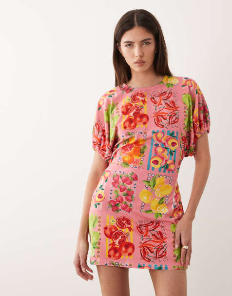 Never Fully Dressed short sleeve a line mini dress in fruit print - view 1