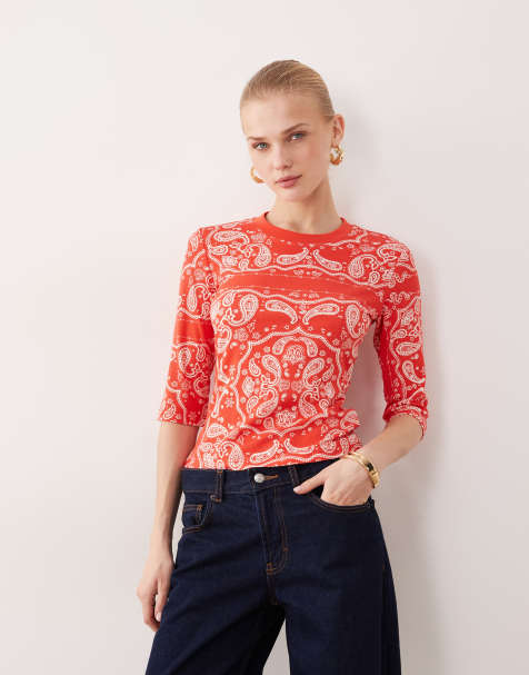 Never Fully Dressed short sleeve T-shirt in red bandana print - view 1