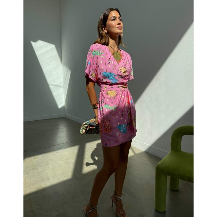 celestial bloom mini dress - pink Celestia Floral-Appliqu Embellished Mini Dress in Pink