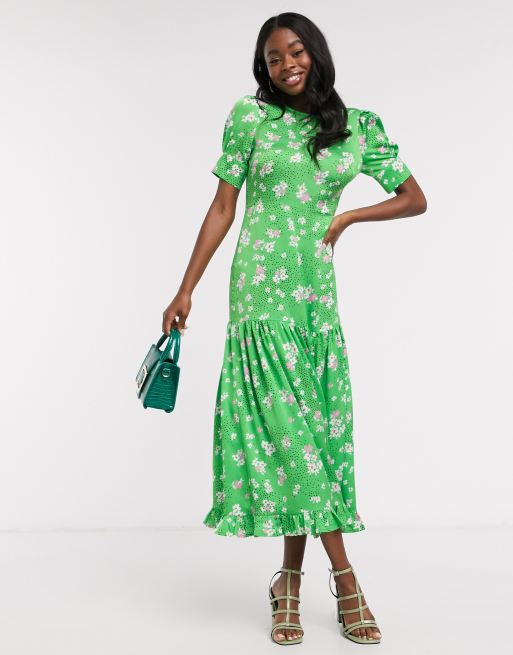 Green ruffle hotsell hem dress