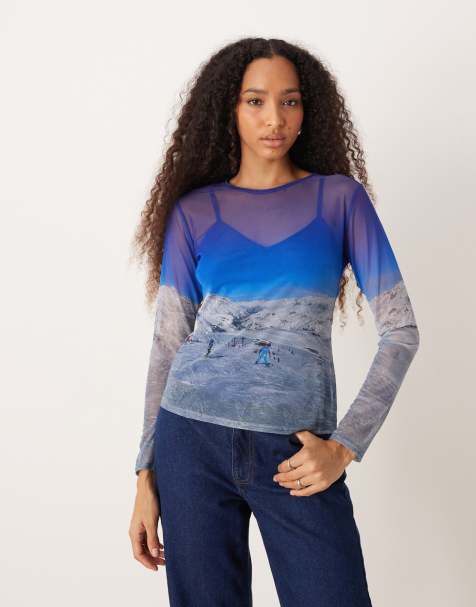 Never Fully Dressed ski slopes mesh long sleeve top in blue - view 1