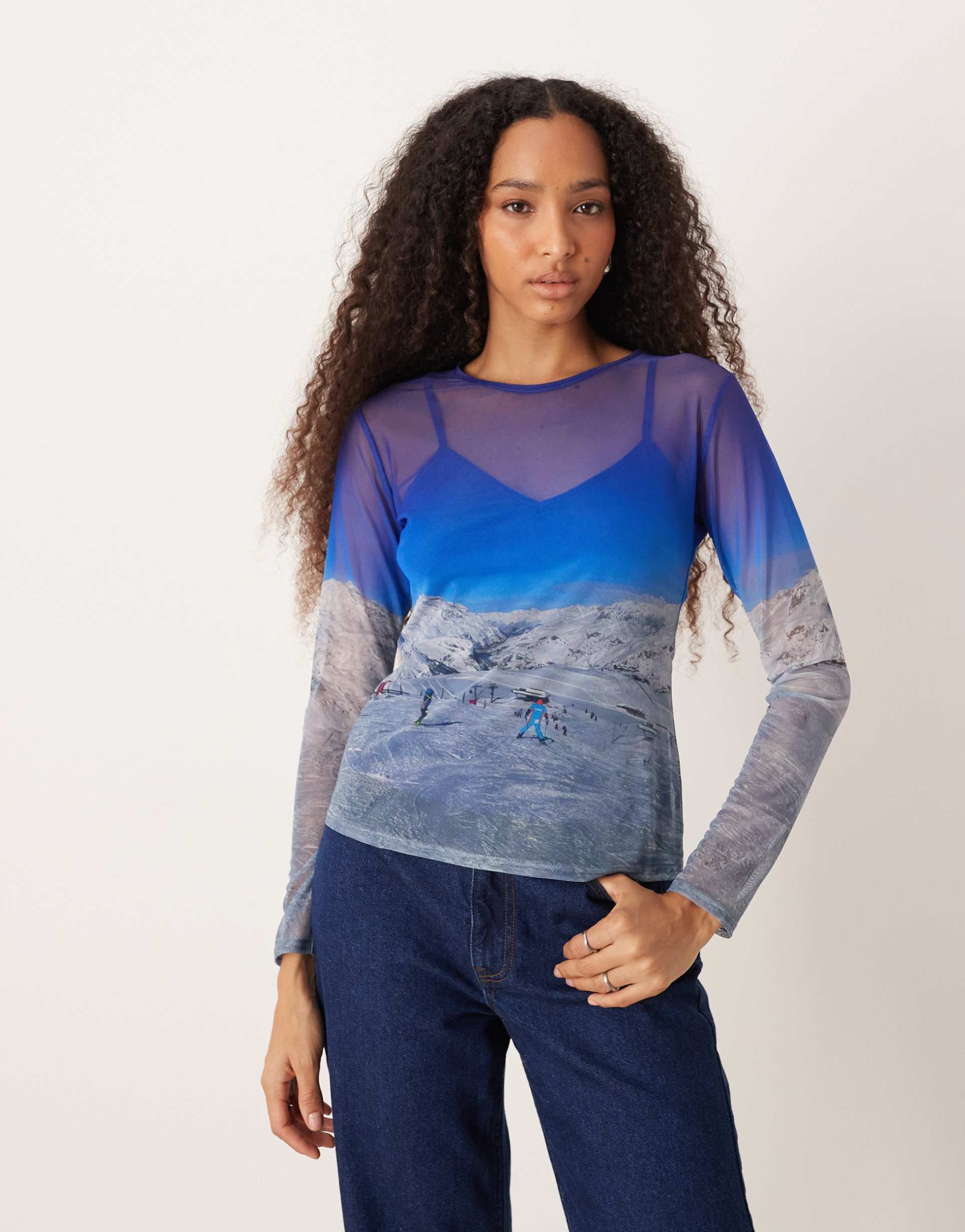 never fully dressed ski slopes mesh long sleeve top in blue