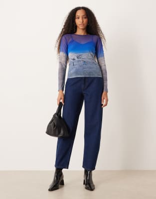 Never Fully Dressed Ski Slopes Mesh Long Sleeve Top In Blue