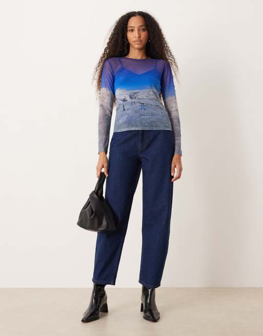 Never Fully Dressed ski slopes mesh long sleeve top in blue, 2 of 4