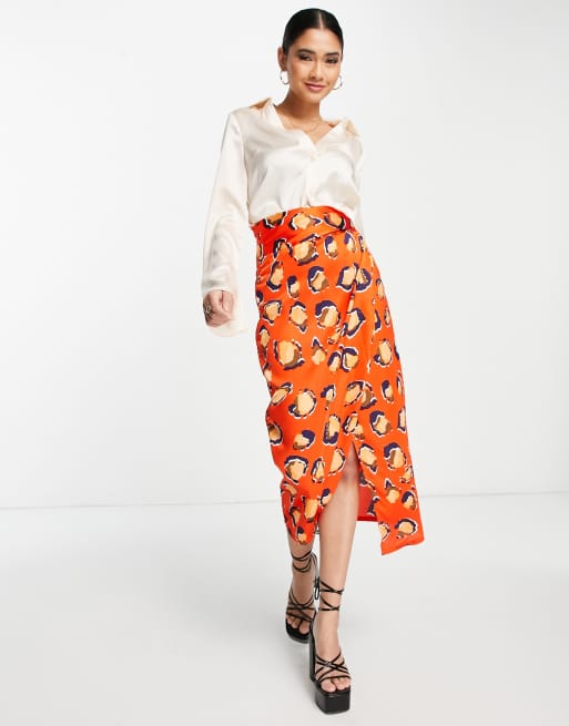 Never Fully Dressed - Slå-om-midinederdel i rødt leopardprint - Del af sæt