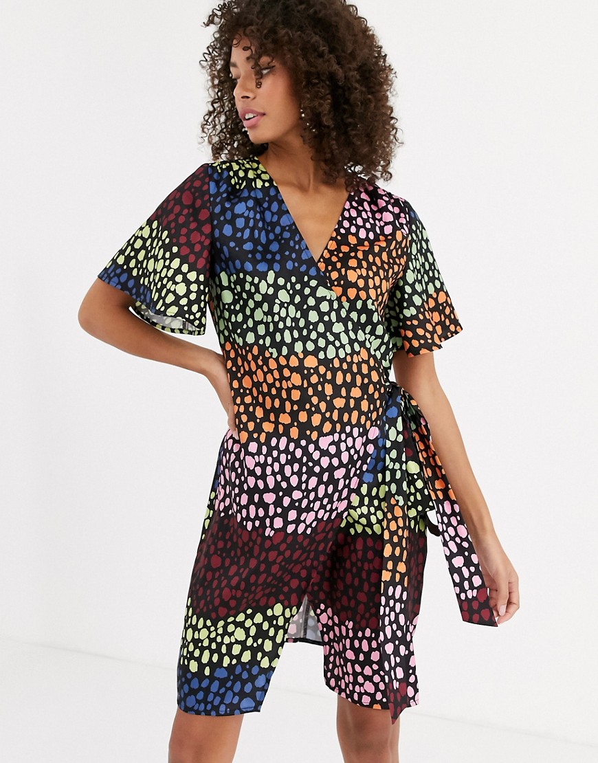 Never Fully Dressed - Slå-om-minikjole med kontrastfarvet leopardprint-Multifarvet