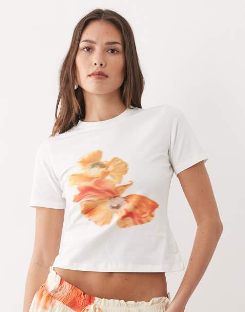 Never Fully Dressed slim fit t-shirt with blurred floral in white - view 1