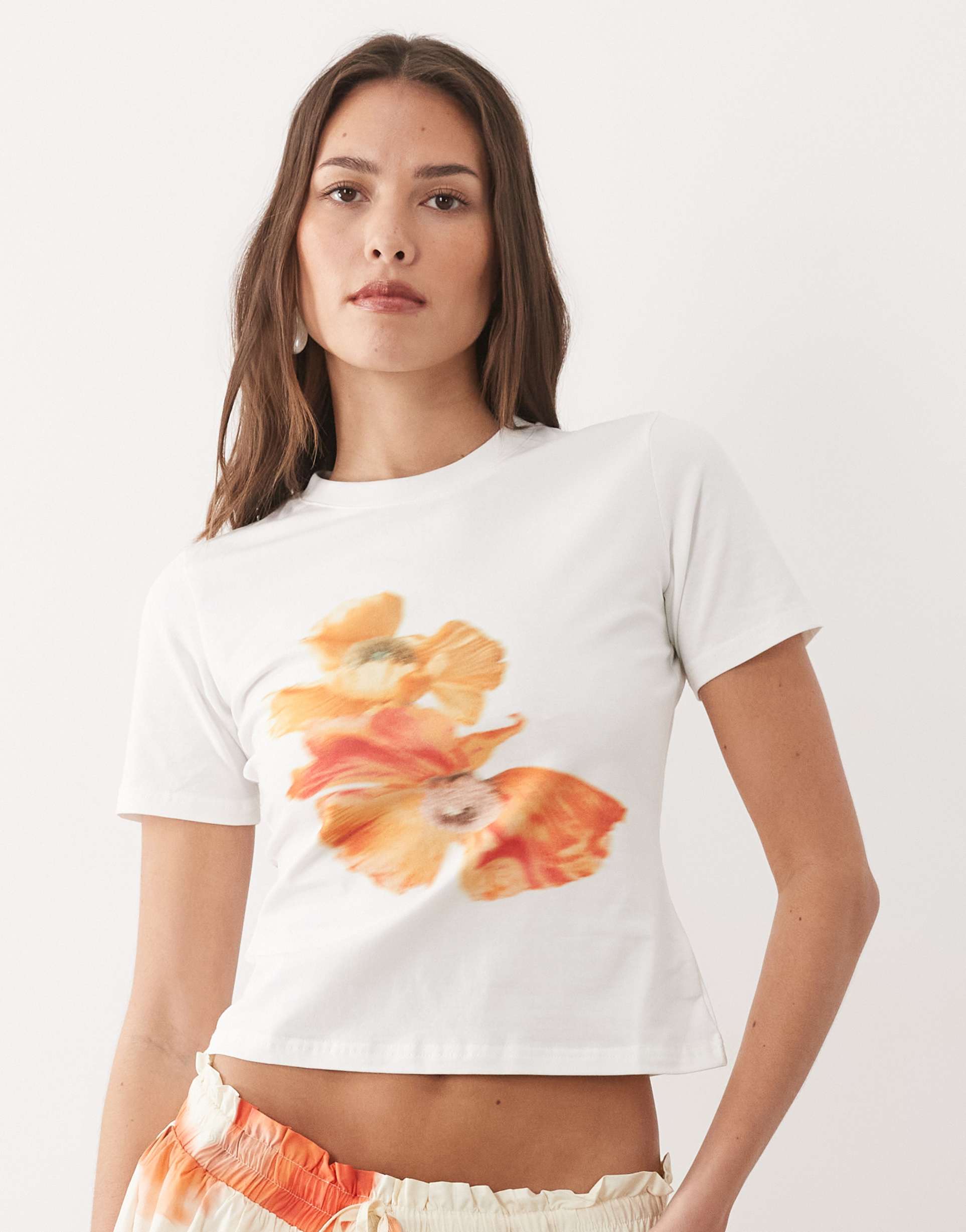 never fully dressed slim fit t-shirt with blurred floral in white
