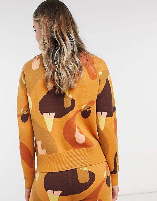  Never Fully Dressed slouchy knitted jumper co-ord in mixed abstract print 