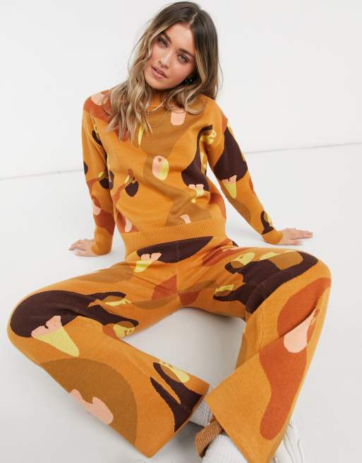 Never Fully Dressed slouchy knitted jumper co-ord in mixed abstract print, 4 of 4