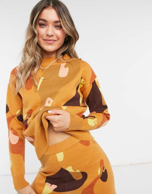 Never Fully Dressed – Slouchy stickad tröja med blandat abstrakt tryck, del av set, 3 av 4