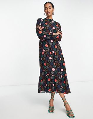 Never Fully Dressed smock midaxi dress in neon sweetheart print