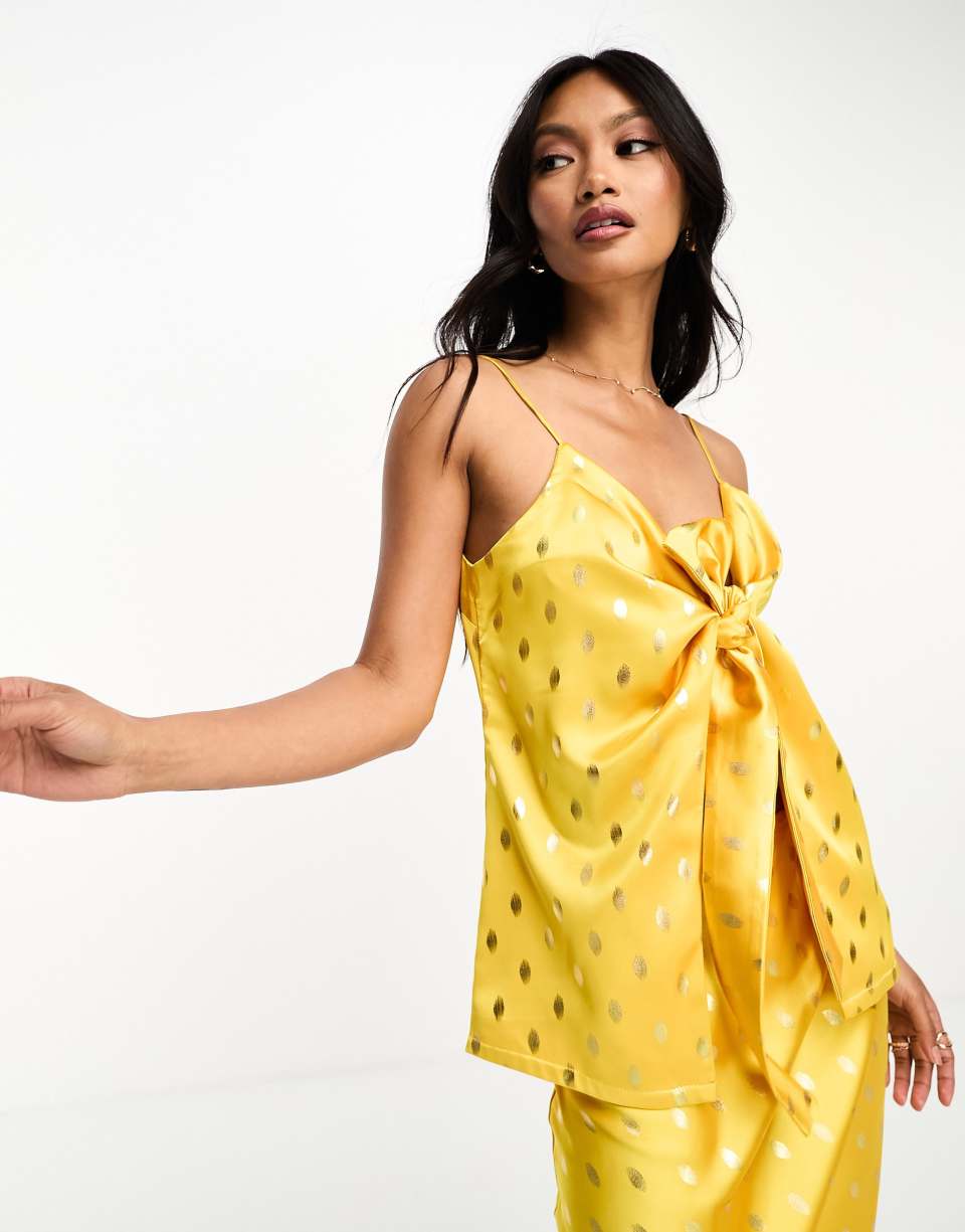Gold tie front crop top
