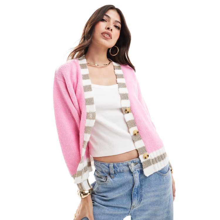 Never Fully Dressed Solstice embroidered cardigan in pink ASOS