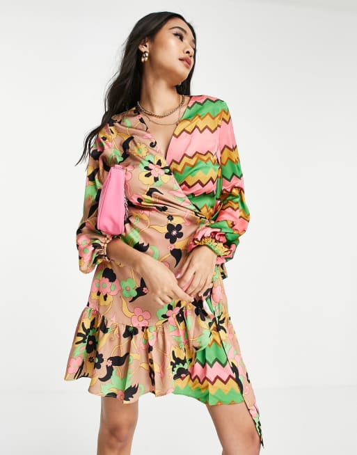 Never Fully Dressed Sorbet Zig Zag clash print mini dress in mutli | ASOS