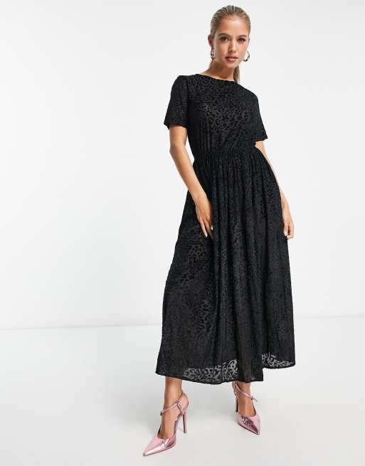 Never Fully Dressed - Sort kjole i velour med devoré-leopardmønster