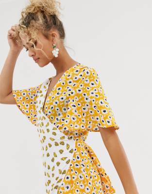 polka dot spliced wrap dress