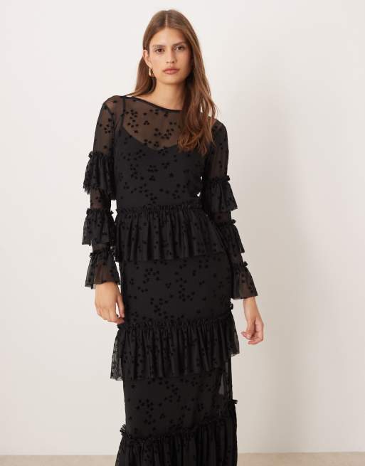 Never Fully Dressed star devoree ruffle maxi dress in black, 2 of 4