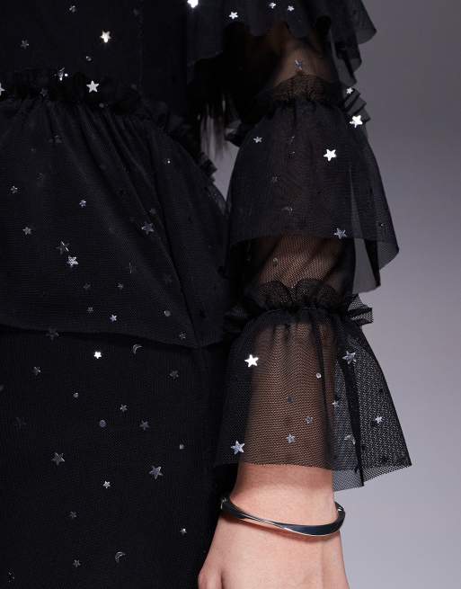 Star print mesh dress top
