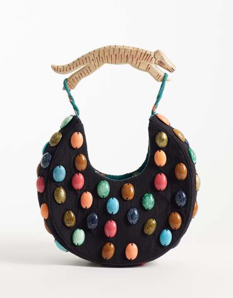 Never Fully Dressed stone detail beaded bag in black - view 1