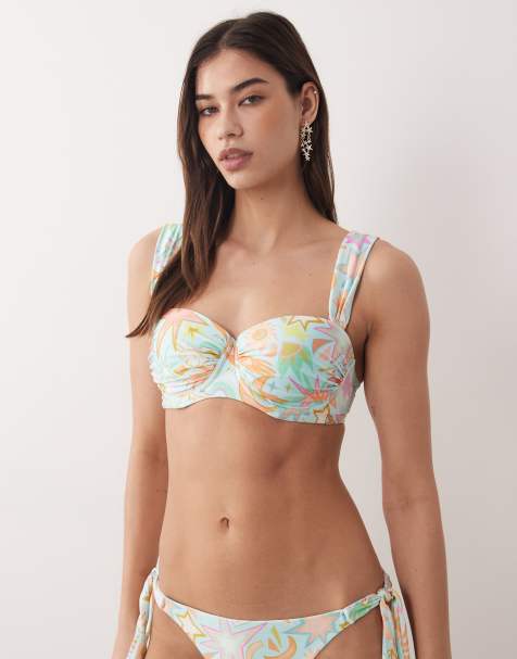 Never Fully Dressed strappy cupped bikini top in blue sun print - part of a set - view 1