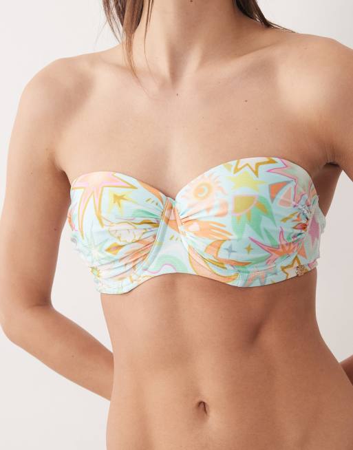 Never Fully Dressed strappy cupped bikini top in blue sun print - part of a set, 3 of 4