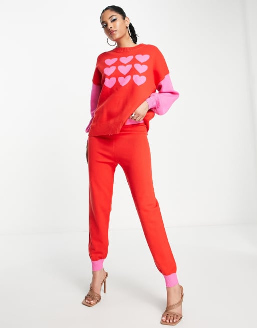 Never Fully Dressed – Strickpullover in Rot mit rosa Herzen, Kombiteil, 4 von 4