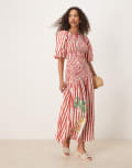 [Never Fully Dressed] Never Fully Dressed stripe cotton midaxi dress in seahorse print-Red 16 Red Stripe